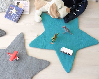 Star Felt Rug, BLUE, REGULAR Felt Rug, Kids Decor, Kids Rug, Felted, Nursery Rug, Children decor, Star Decor <Regular Size>