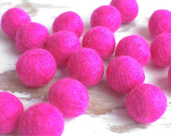 Hot Pink Felt Balls x20. 2.5cm. Wool.  25mm beads. Mixed colours. Bulk. Party Decor.