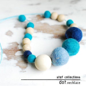 Felt Balls Necklace. Blue Necklace. Wooden Bead Necklace. Blue Skies Necklace. Chunky Necklace. Large Bead Necklace. image 2