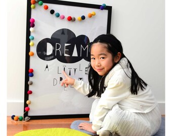 Dream A Little Dream Art Print Illustration < A3 / POSTER SIZE> Cloud Artprint. Kids Art, Kids Room decor, Nursery, Baby, Wall Art