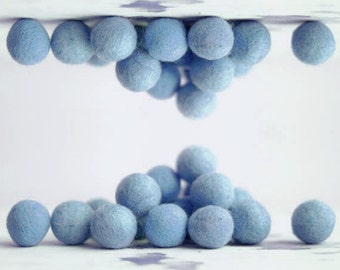 LIGHT BLUE Felt Balls x20. 2cm. Wool. Colourful beads. Mixed colours. Bulk. Party Decor. Sky Blue. Pastel Blue. Pale Blue