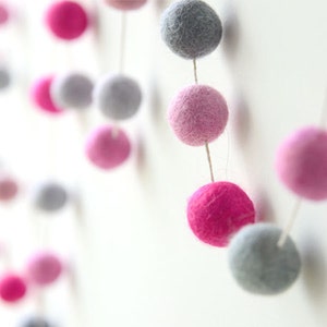 Pink Felt Ball Garland. Nursery Decor. Felt Balls. Wedding Decorations. Girls. Kids Room Decor. Home Decor. image 1