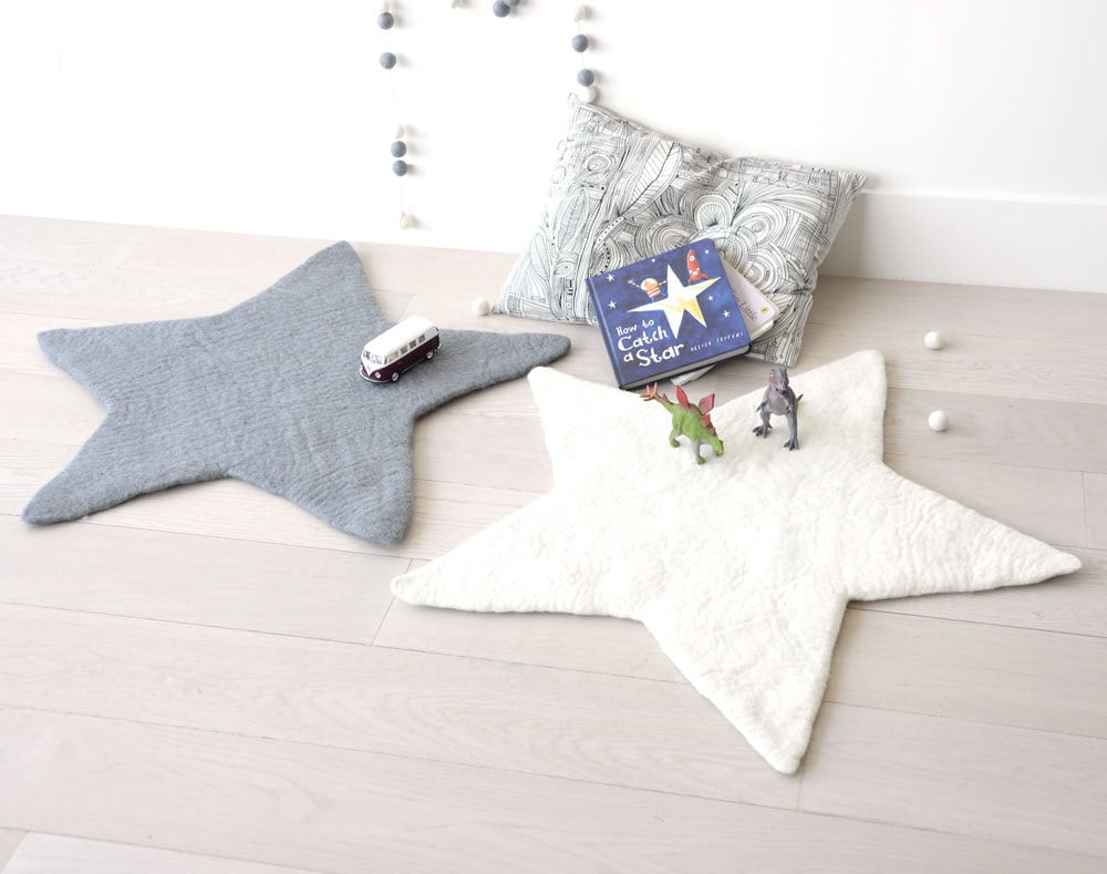 Star Felt Rug, GREY / WHITE, REGULAR Felt Rug, Kids Decor, Kids Rug ...