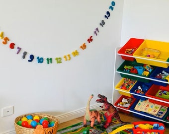 Zahlen-Girlande von 1 bis 20 aus Filz. 123 Lerngeschenk. Montessori Kinderzimmer Wanddeko. Kinderzimmer Dekor. Wimpelkette aus Filz