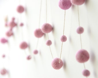 Felt Ball Garland Pink. Pink Wedding Decor. Party Decorations.Kids Room Nursery Decor.Pink Decor.Pink Garland. Pastel.