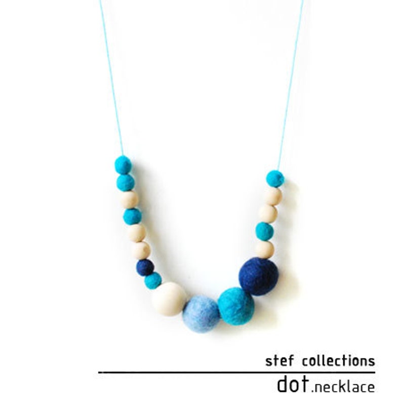 Felt Balls Necklace. Blue Necklace. Wooden Bead Necklace. Blue Skies Necklace. Chunky Necklace. Large Bead Necklace. image 4