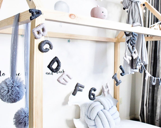 Grey ABC Garland. Alphabet Garland. Nursery Wall Decor. Educational Toy