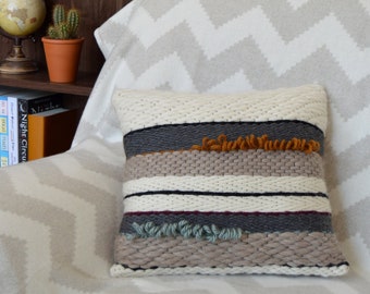 Woven Pillow, Woven Cushion, Weaving, Hand Woven Interiors, Woven Textiles, Boho Pillow, Housewarming Gift, Fibre Art, Loom Weaving