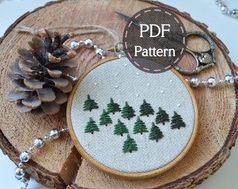 PDF Pine Tree Forest Christmas Embroidery Pattern, Christmas Tree Decoration, Step by Step Instructions & YouTube Video, Beginner Friendly