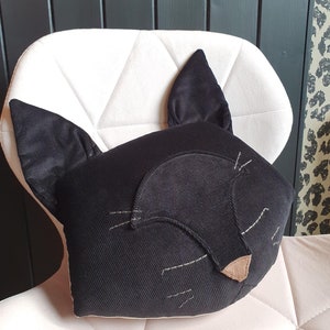 Cat Cushion, Cat Pillow, Black Cat, Cat Lover, Cat Gift, Sleeping Cat, Cat Decor, Cute Cat, Plush Cat, Decorative Cat - &quot;Sleepy Cat&quot;