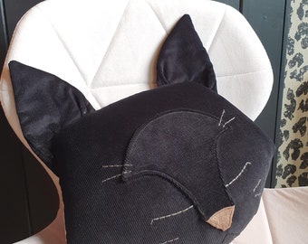 Cat Cushion, Cat Pillow, Black Cat, Cat Lover, Cat Gift, Sleeping Cat, Cat Decor, Cute Cat, Plush Cat, Decorative Cat - "Sleepy Cat"