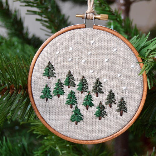 Winter Forest Pine Tree Embroidery Christmas Tree Decoration - Etsy