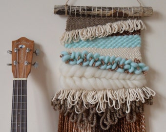 Woven Wall Hanging, Boho Wall Hanging, Rustic Tapestry, Mint Wall Art, Nursery Decor, New Home Gift, Fibre Art, Modern Weaving