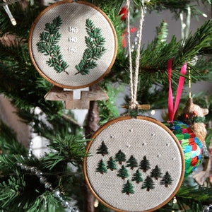 Christmas Ho Ho Ho Embroidery Ornament, Tree Decoration, Christmas Wreath, Pine Tree Embroidery, Christmas Gift, Festive Decor 4 Hoop image 4