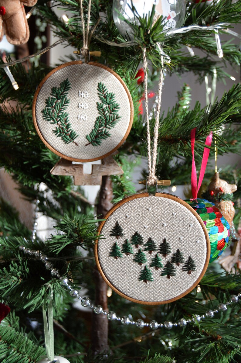 Christmas Ho Ho Ho Embroidery Ornament, Tree Decoration, Christmas Wreath, Pine Tree Embroidery, Christmas Gift, Festive Decor 4 Hoop image 4