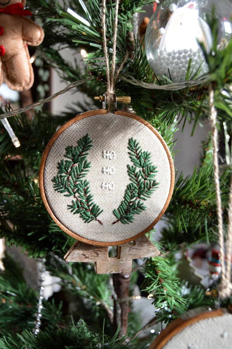 Christmas Ho Ho Ho Embroidery Ornament, Tree Decoration, Christmas Wreath, Pine Tree Embroidery, Christmas Gift, Festive Decor 4 Hoop image 3