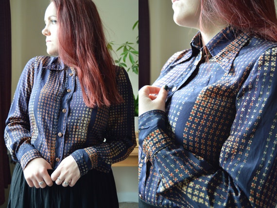 Vintage 1960s 1970s Floral Shirt, Retro Floral Blo