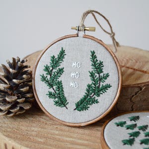 Christmas Ho Ho Ho Embroidery Ornament, Tree Decoration, Christmas Wreath, Pine Tree Embroidery, Christmas Gift, Festive Decor 4 Hoop image 5