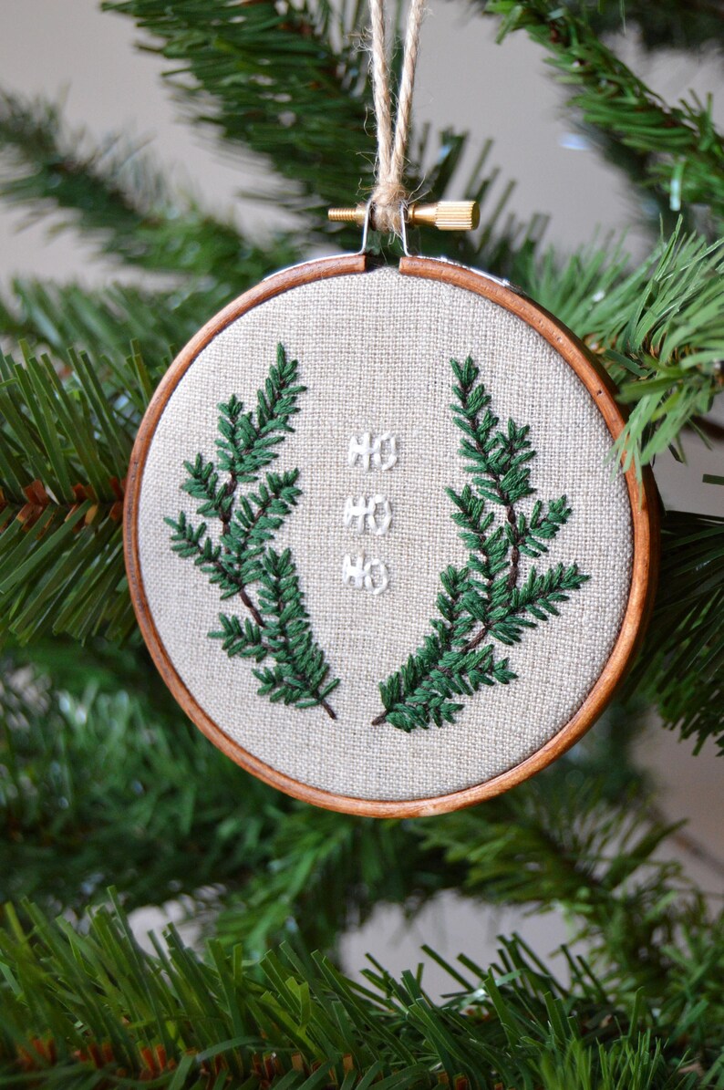 Christmas Ho Ho Ho Embroidery Ornament, Tree Decoration, Christmas Wreath, Pine Tree Embroidery, Christmas Gift, Festive Decor 4 Hoop image 2