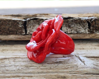 Murano Glass Rose Ring – Red Flower Statement Ring