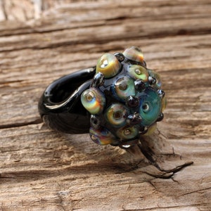 Murano glass ring-glass rings- Lampwork ring-dotted glas ring-glasringe-Anello vetro-Bague en verre-