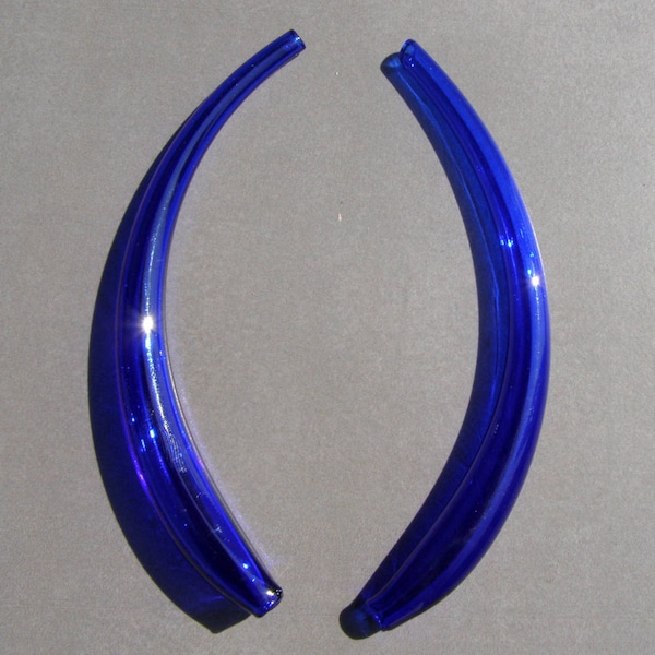 Lampwork glass tubes-set of 2 transparent cobalt blue