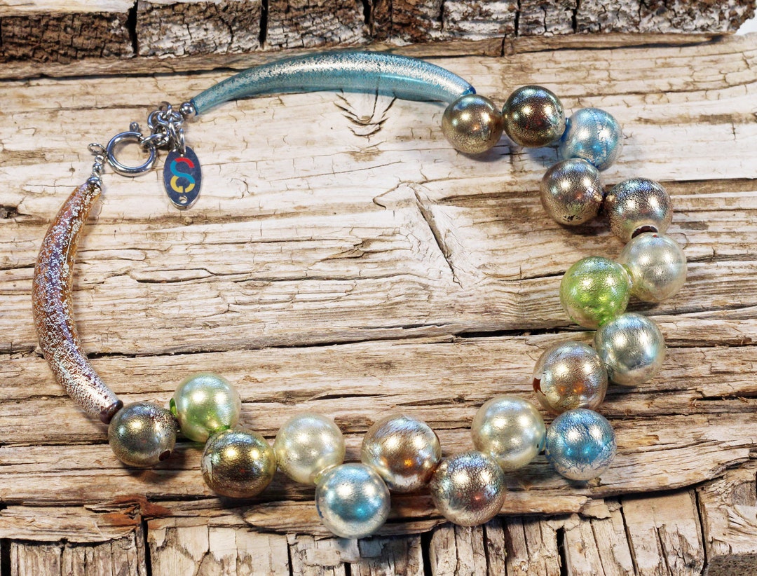 Bubble Glass Necklacewhite Gold Leaf Lampwork Etsy