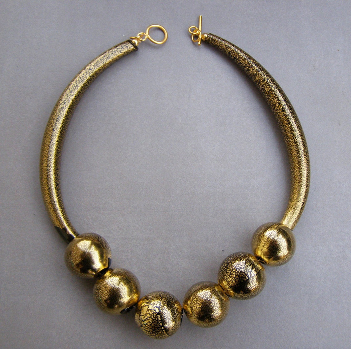 Bubble Glass Necklace Gold Hollow Beads 24 Kt Gold Leaf Etsy