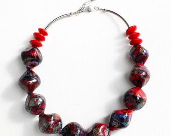 Spazio necklace- MURANO NECKLACE-statement necklace-Collier en verre-collana di vetro-Space effect-color red