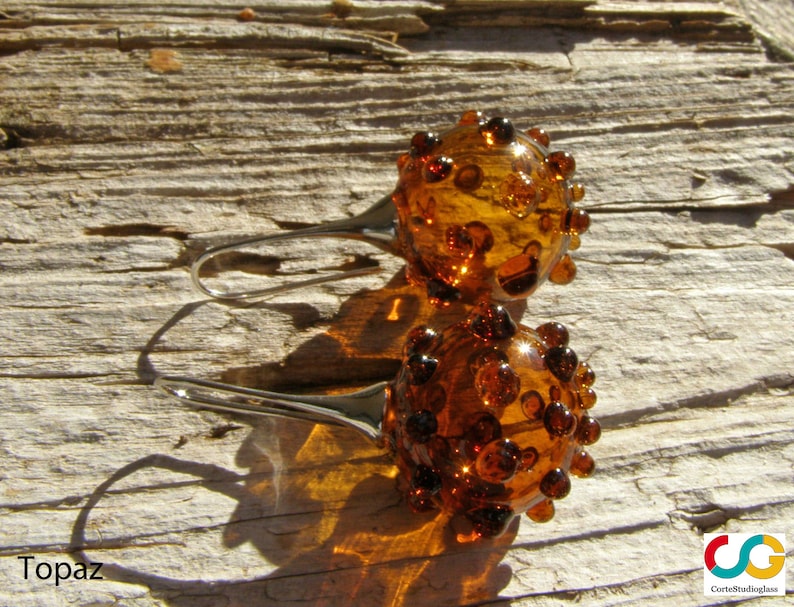 Bubbleglasörhängen-Glasörhängen-Muranoglasörhängen-Boucles d'oreilles en verre-Pendientes de cristal-Orecchini soffiati-7 färger dark topaz