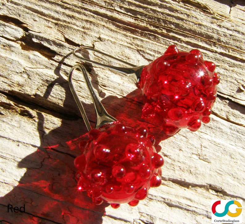 Bubbleglasörhängen-Glasörhängen-Muranoglasörhängen-Boucles d'oreilles en verre-Pendientes de cristal-Orecchini soffiati-7 färger red