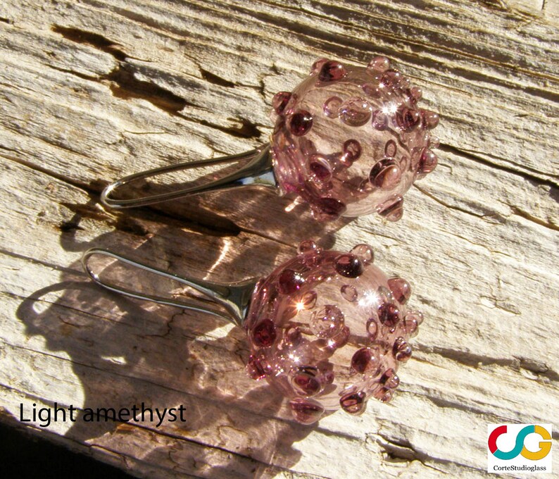 Bubbleglasörhängen-Glasörhängen-Muranoglasörhängen-Boucles d'oreilles en verre-Pendientes de cristal-Orecchini soffiati-7 färger light amethyst