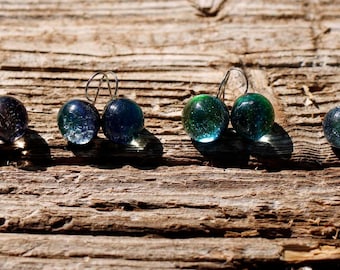 DICHROIC glass earrings-Blown glass earrings-MURANO glass earrings-Orecchini soffiati-Cabochon earrings-Boucles d'oreilles a boules-4 COLORS