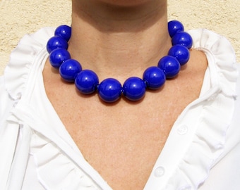 Royal blue bubble hollow glass necklace