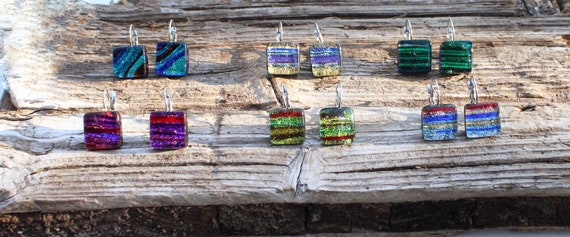 Stainless steel glass earrings- glass earrings-Square earrings -Murano glass earring- Boucle d'oreilles en verres-orecchini murano