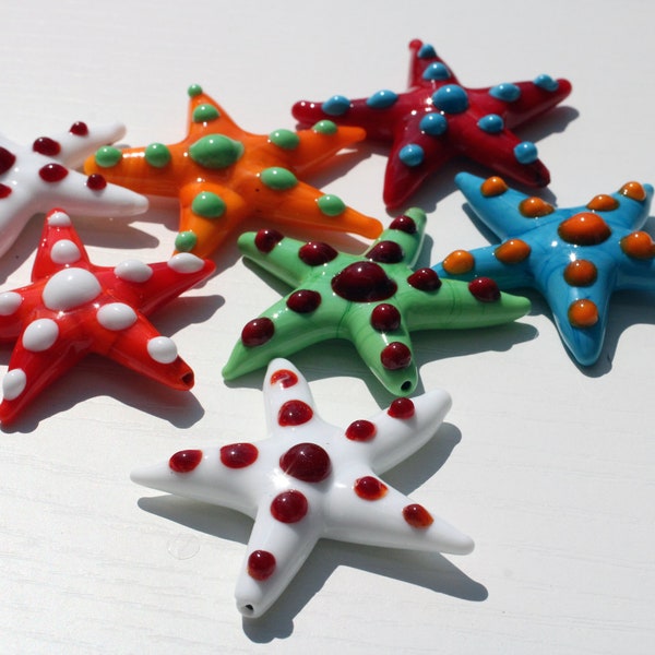 GLASS STARFISH beads-glass beads- Lampwork beads-Stelle marine-Perle vetro-perles au chalumet-starfish-handmade beads