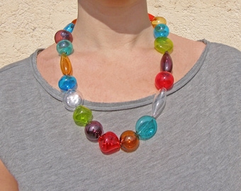 Murano Glass Bead Necklace – Colorful Lampwork Hollow Beads