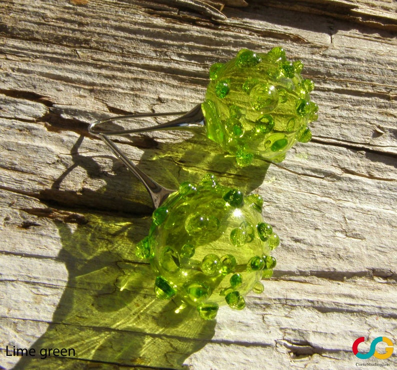 Bubbleglasörhängen-Glasörhängen-Muranoglasörhängen-Boucles d'oreilles en verre-Pendientes de cristal-Orecchini soffiati-7 färger lime green