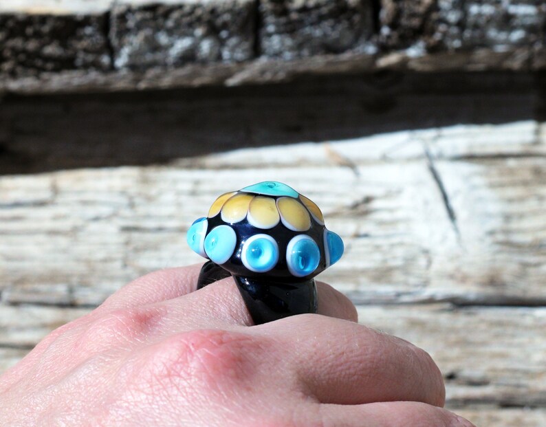 Murano glass ring-glass rings- Lampwork ring-dotted glas ring-glasringe-Anello vetro-Bague en verre- image 6