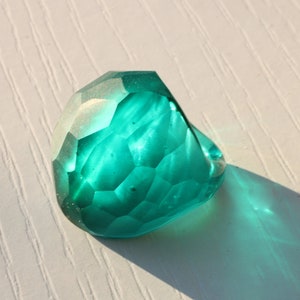 Teal Murano Glass Ring – Faceted Statement Ring, Handmade