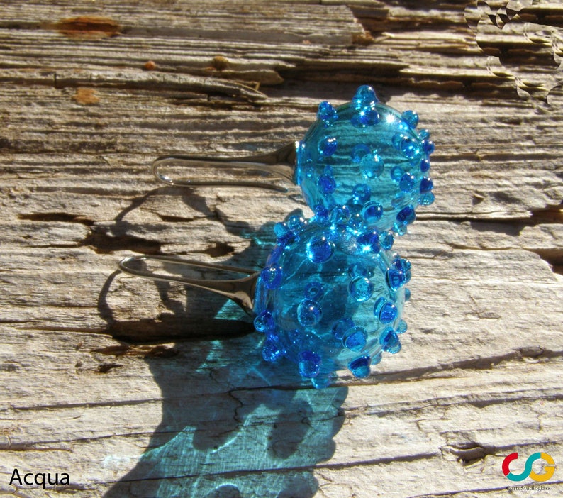 Bubbleglasörhängen-Glasörhängen-Muranoglasörhängen-Boucles d'oreilles en verre-Pendientes de cristal-Orecchini soffiati-7 färger acqua