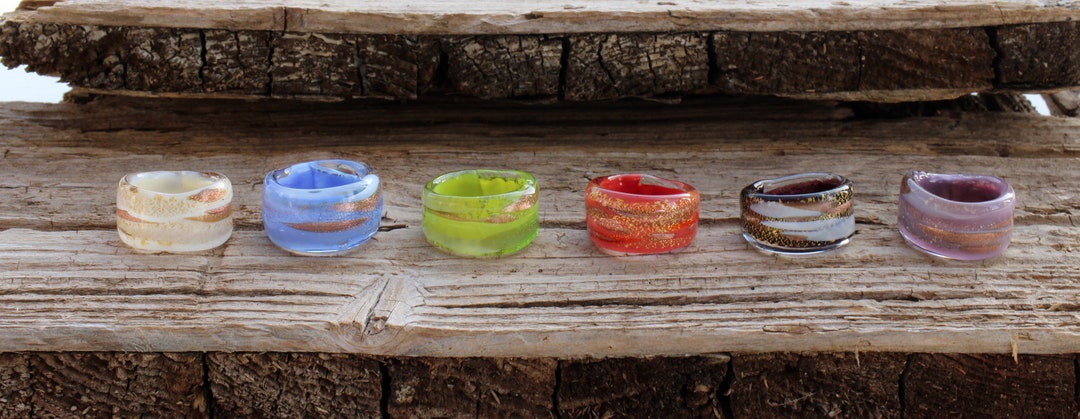 Bagues En Verre De Murano Faites à La Main Avec Ornement Sable Doré