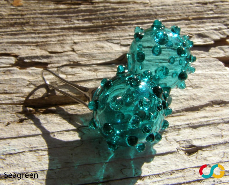 Bubbleglasörhängen-Glasörhängen-Muranoglasörhängen-Boucles d'oreilles en verre-Pendientes de cristal-Orecchini soffiati-7 färger seagreen