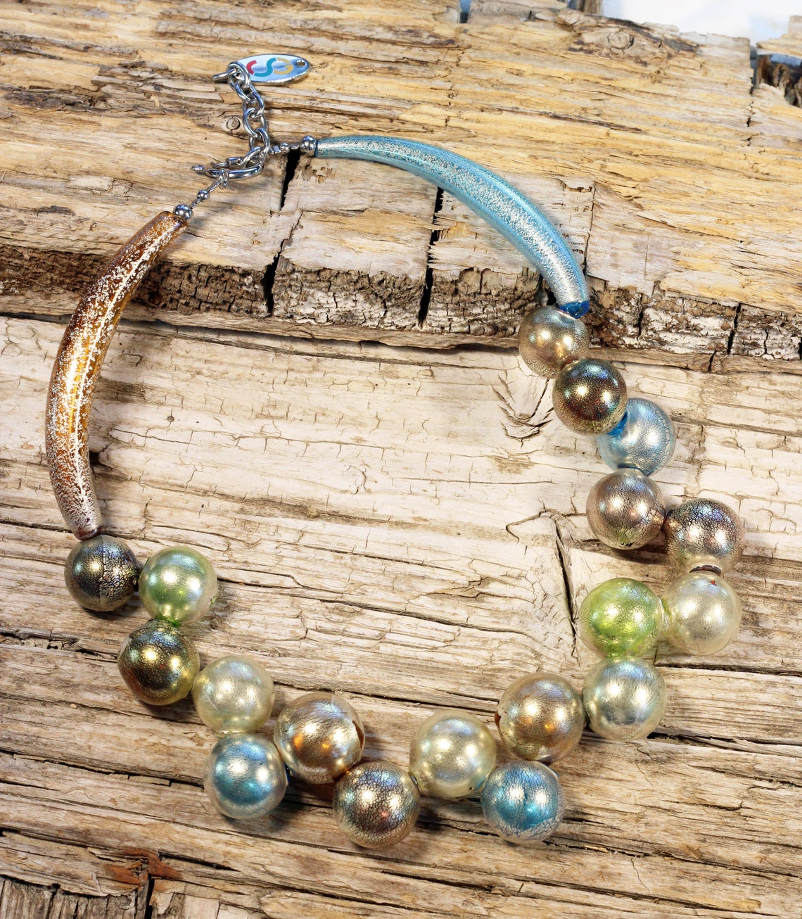 Bubble Glass Necklacewhite Gold Leaf Lampwork Etsy