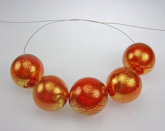 Hollow beads-Lampworl beads-Blown glass hollow transparent red beads with 24kt gold leaf
