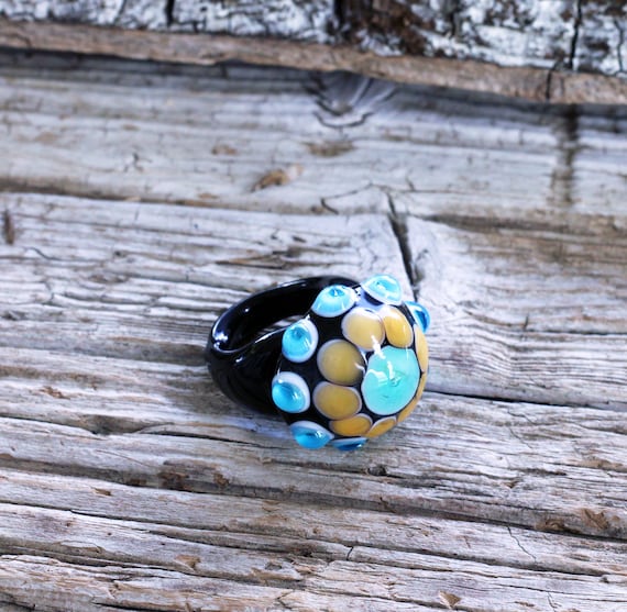 Murano glass ring-glass rings- Lampwork ring-dotted glas ring-glasringe-Anello vetro-Bague en verre-