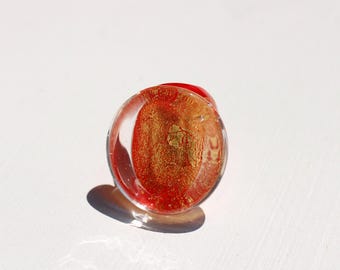 Murano glass ring-Big glass rings- Lampwork ring-Venetian glass ring-Statement ring-Anello in vetro-Bague en verre-FLAT DISC in red