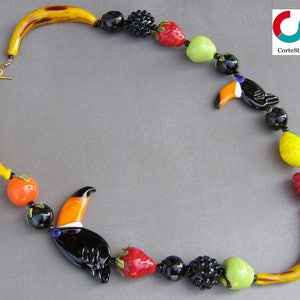 Lampwork necklace-fruit necklace-Toucans'paradise necklace