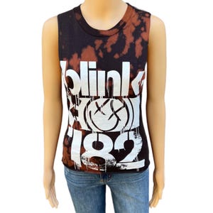 Blink-182 T-Shirt - Custom Distressed - Cropped - Repurposed - Sleeveless - Band Tee - Size XS/S