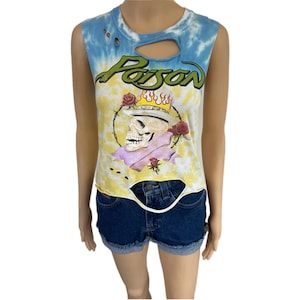 Poison T-Shirt - Custom Distressed - Cropped - Repurposed - Sleeveless - Band Tee - Size S/M